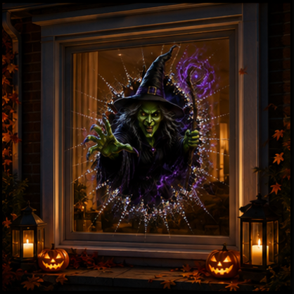 👻3D Haunted Window Break-In — Halloween Shattered Glass Decoration