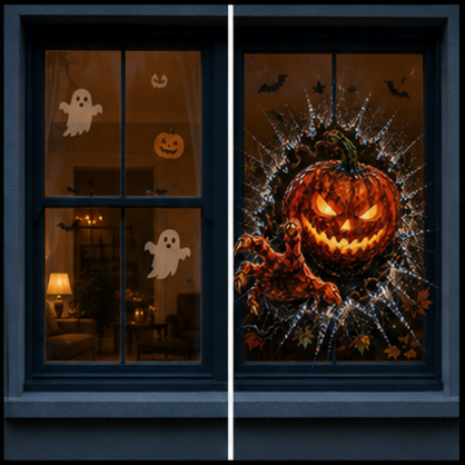 👻3D Haunted Window Break-In — Halloween Shattered Glass Decoration
