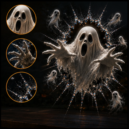 👻3D Haunted Window Break-In — Halloween Shattered Glass Decoration