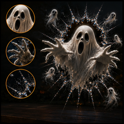 👻3D Haunted Window Break-In — Halloween Shattered Glass Decoration