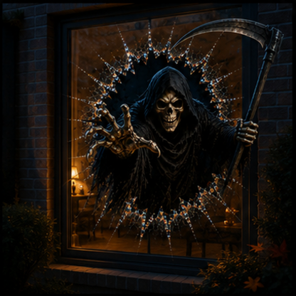 👻3D Haunted Window Break-In — Halloween Shattered Glass Decoration