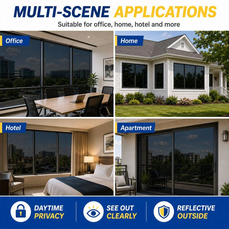 ☀️ One-Way Privacy Window Film – Daytime Mirror Effect, Heat Blocking & UV Protection