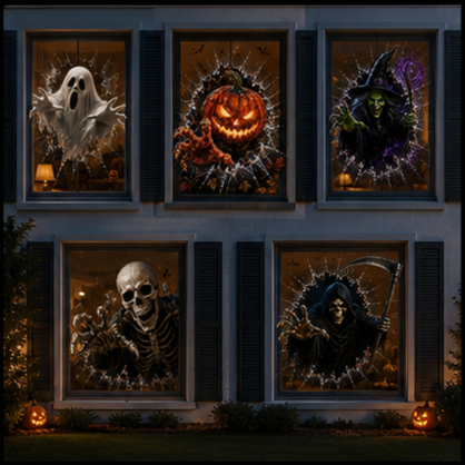 👻3D Haunted Window Break-In — Halloween Shattered Glass Decoration