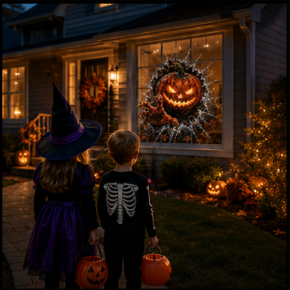 👻3D Haunted Window Break-In — Halloween Shattered Glass Decoration