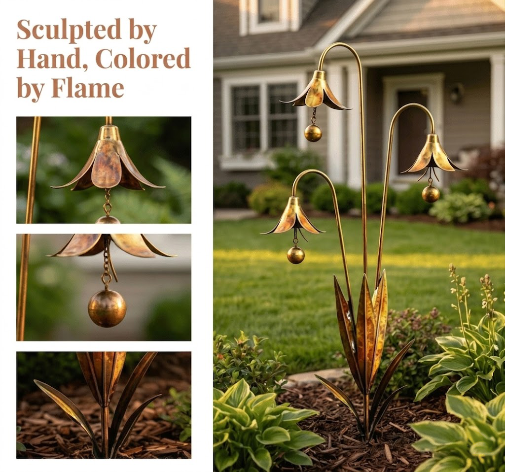 Copper Calla Lily Garden Chime Set – Peaceful Outdoor Decor for Flower Lovers 🌿🔔