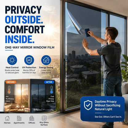 ☀️ One-Way Privacy Window Film – Daytime Mirror Effect, Heat Blocking & UV Protection
