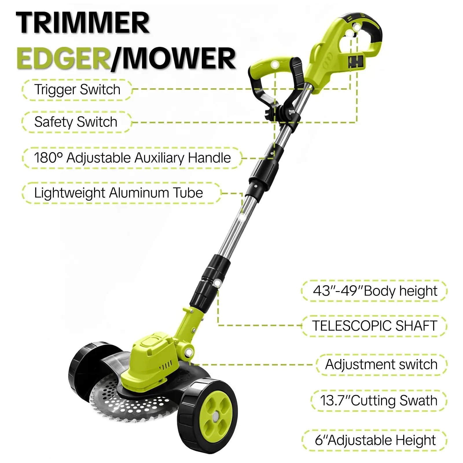 🔥 Limited-Time Offer! 3-in-1 Cordless Lawn Mower with 2×21V Batteries, German Quality Lightweight Grass Trimmer & Edger for Small to Medium Gardens