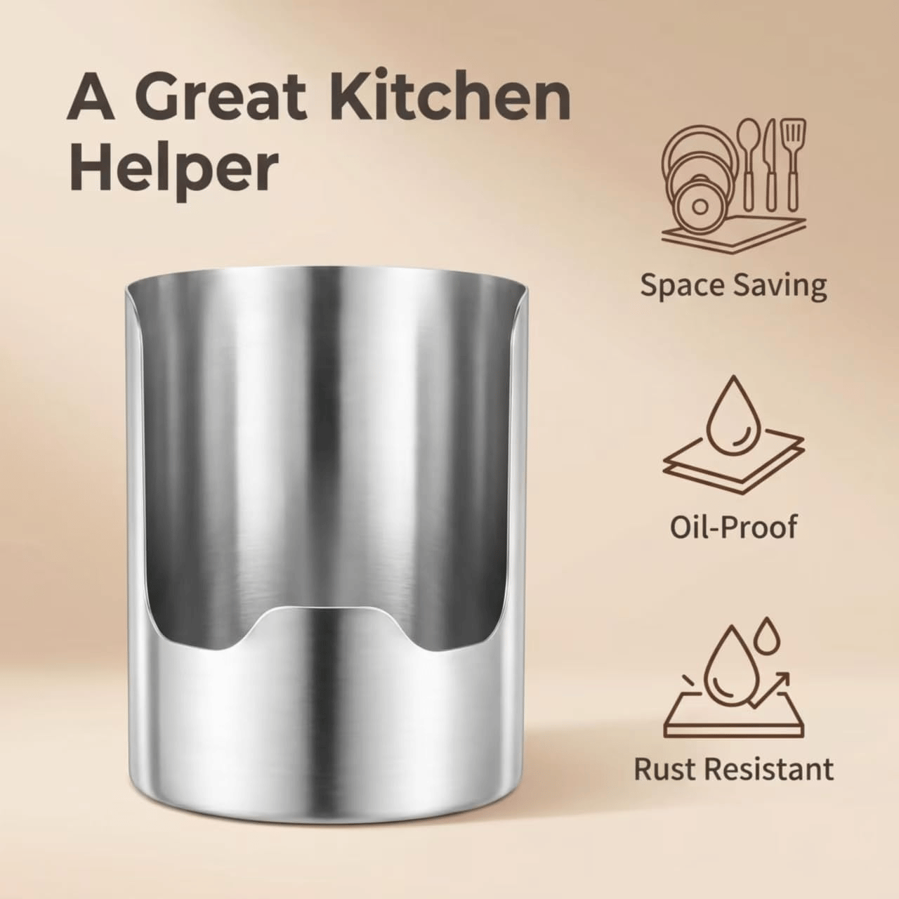 Multi-Functional Stainless Steel Utensil Holder | Vertical Kitchen Countertop Storage Rack