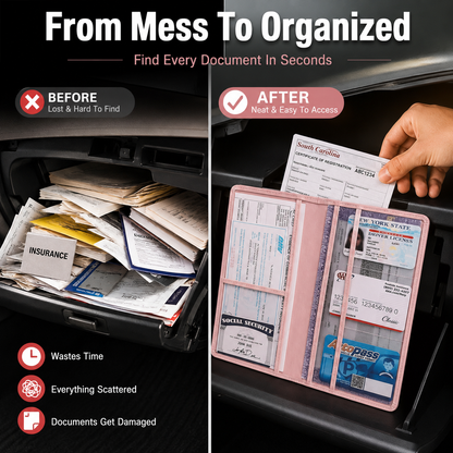 🔥 Limited-Time Offer! 49% OFF -🚗 Car Registration & Insurance Document Holder | Premium PU Leather Organizer