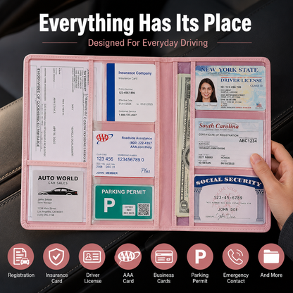 🔥 Limited-Time Offer! 49% OFF -🚗 Car Registration & Insurance Document Holder | Premium PU Leather Organizer