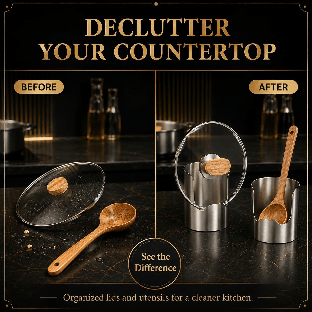 Multi-Functional Stainless Steel Utensil Holder | Vertical Kitchen Countertop Storage Rack