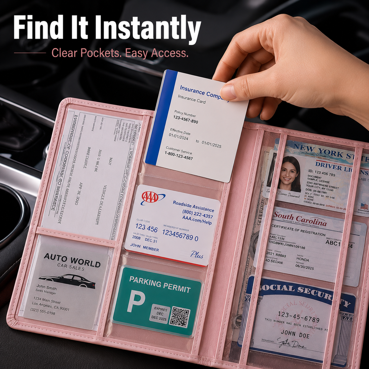 🔥 Limited-Time Offer! 49% OFF -🚗 Car Registration & Insurance Document Holder | Premium PU Leather Organizer