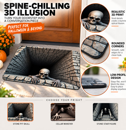 🎃💀Halloween Front Door Mat – Festive 3D Visual Skull & Clown Horror Rug