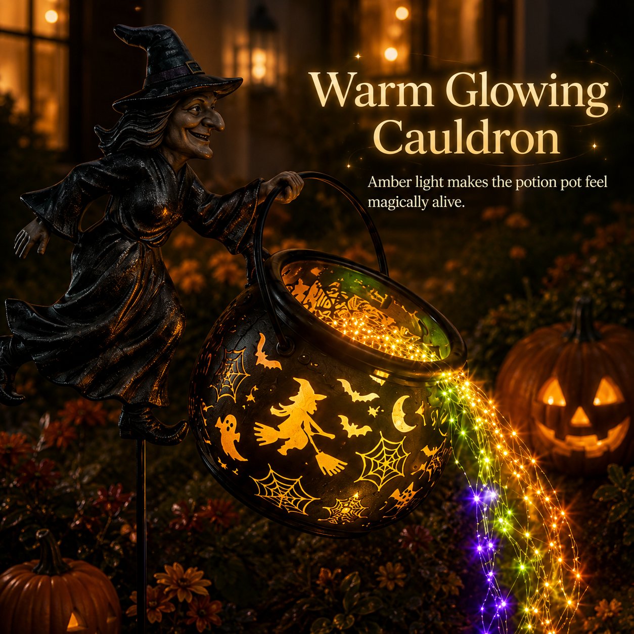 🔥Limited time 55% OFF🎃 Halloween Witch Cauldron Garden Light – Magical Outdoor Yard Decor 🧙‍♀️