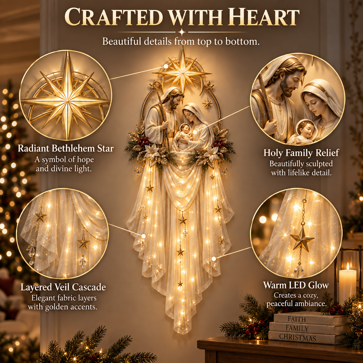 ✝️ Save 55% | Holy Family Star Veil™ – Bring the Christmas Story to Life in a Warm Cascade of Light
