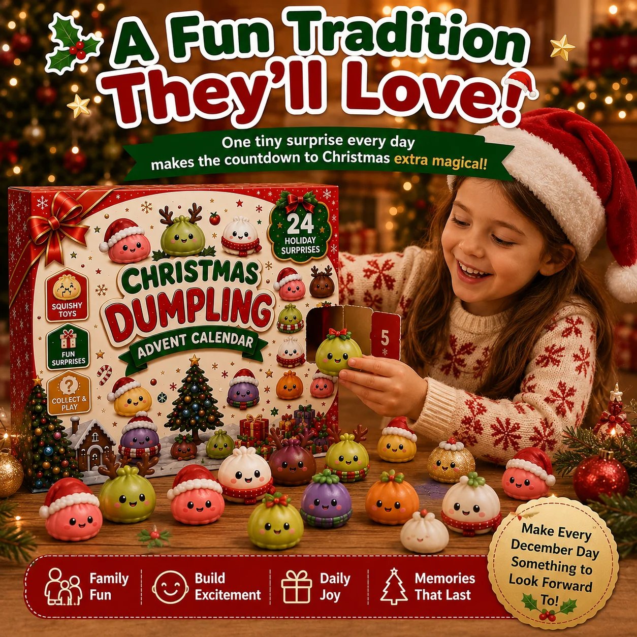 🎁2026 Squishy Advent Calendar – 24 Cute Mini Dumplings for Christmas