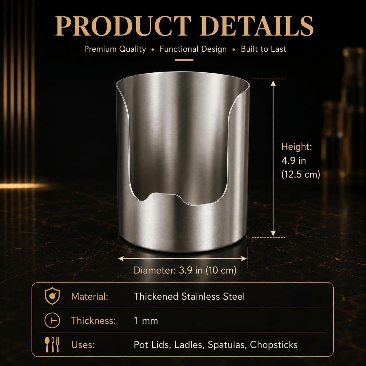 Multi-Functional Stainless Steel Utensil Holder | Vertical Kitchen Countertop Storage Rack