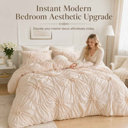 🚚 Free Shipping | Luxury Floral Bedding Deal –🛏️  Soft & Elegant Pinch Pleat Duvet Cover