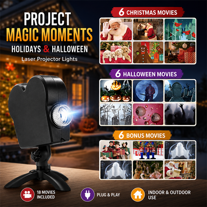 🎃🎄 2-in-1 Holiday Window Projector – 12 Animated Halloween & Christmas Movies
