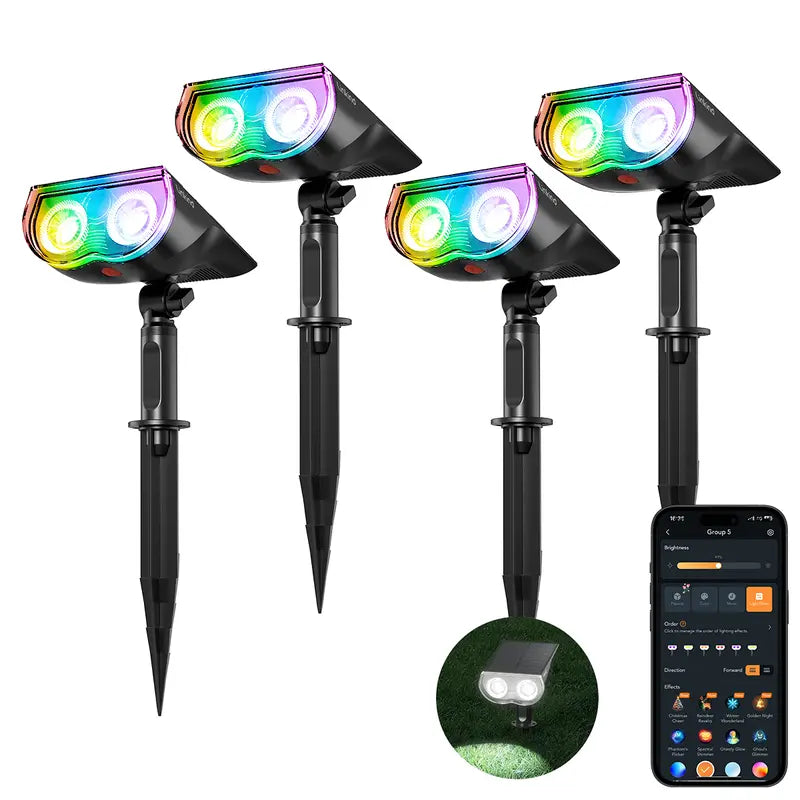 🌈 40% OFF | Smart Solar Color-Changing Landscape Spotlights – App-Controlled 2-Pack