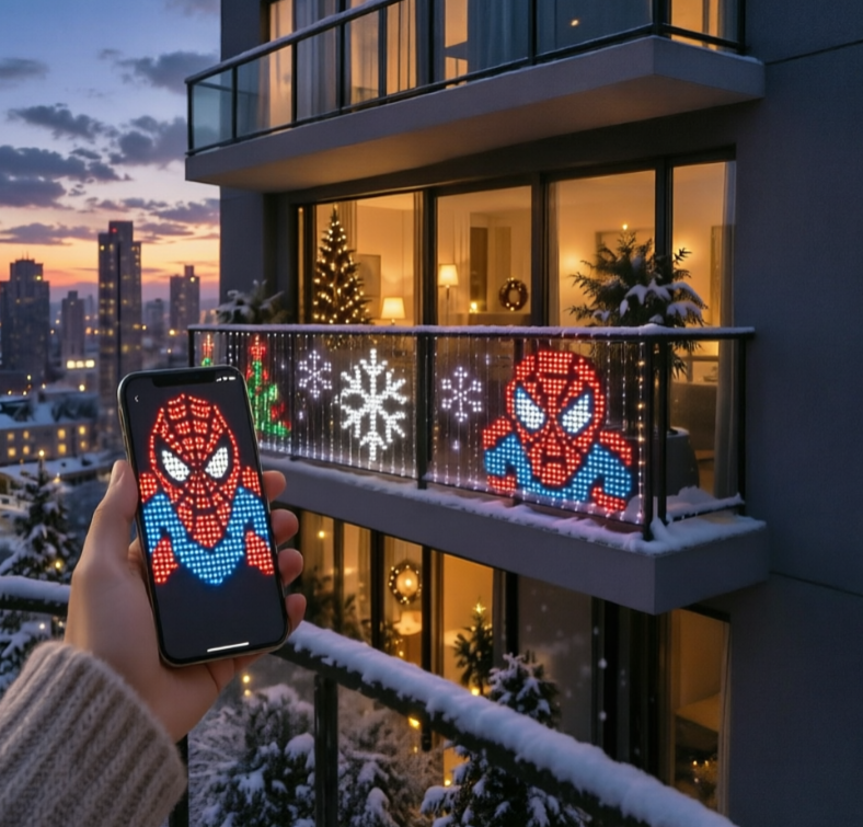 🎄💯Smart Animated Curtain Lights – App-Controlled RGB Balcony & Window Display