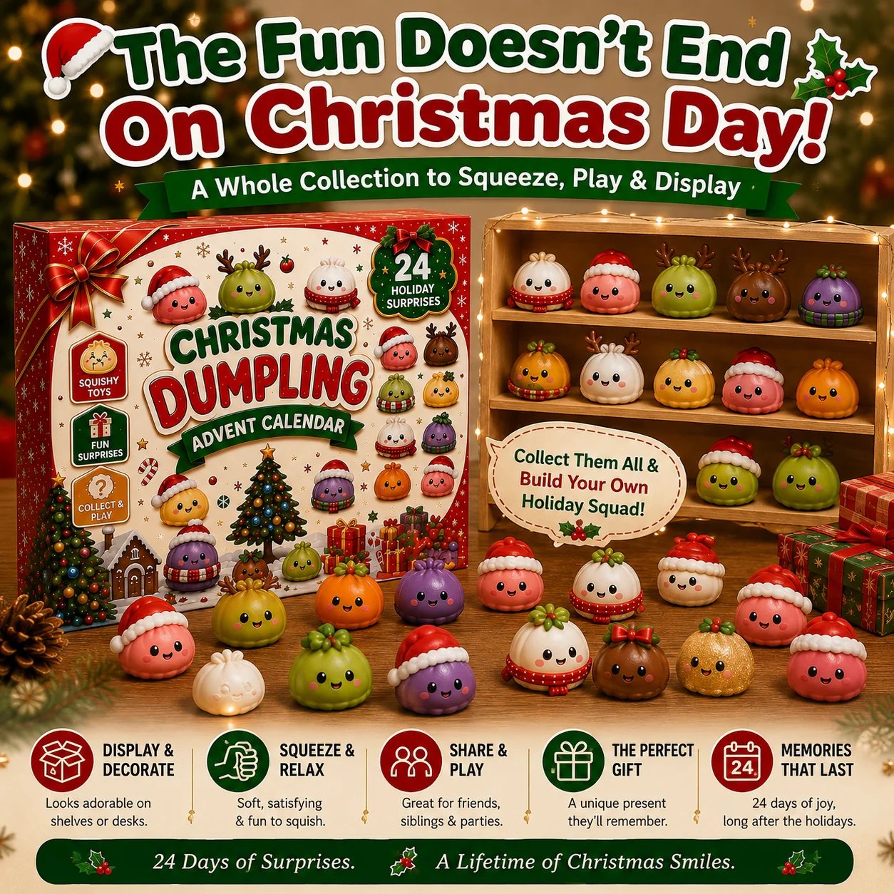 🎁2026 Squishy Advent Calendar – 24 Cute Mini Dumplings for Christmas