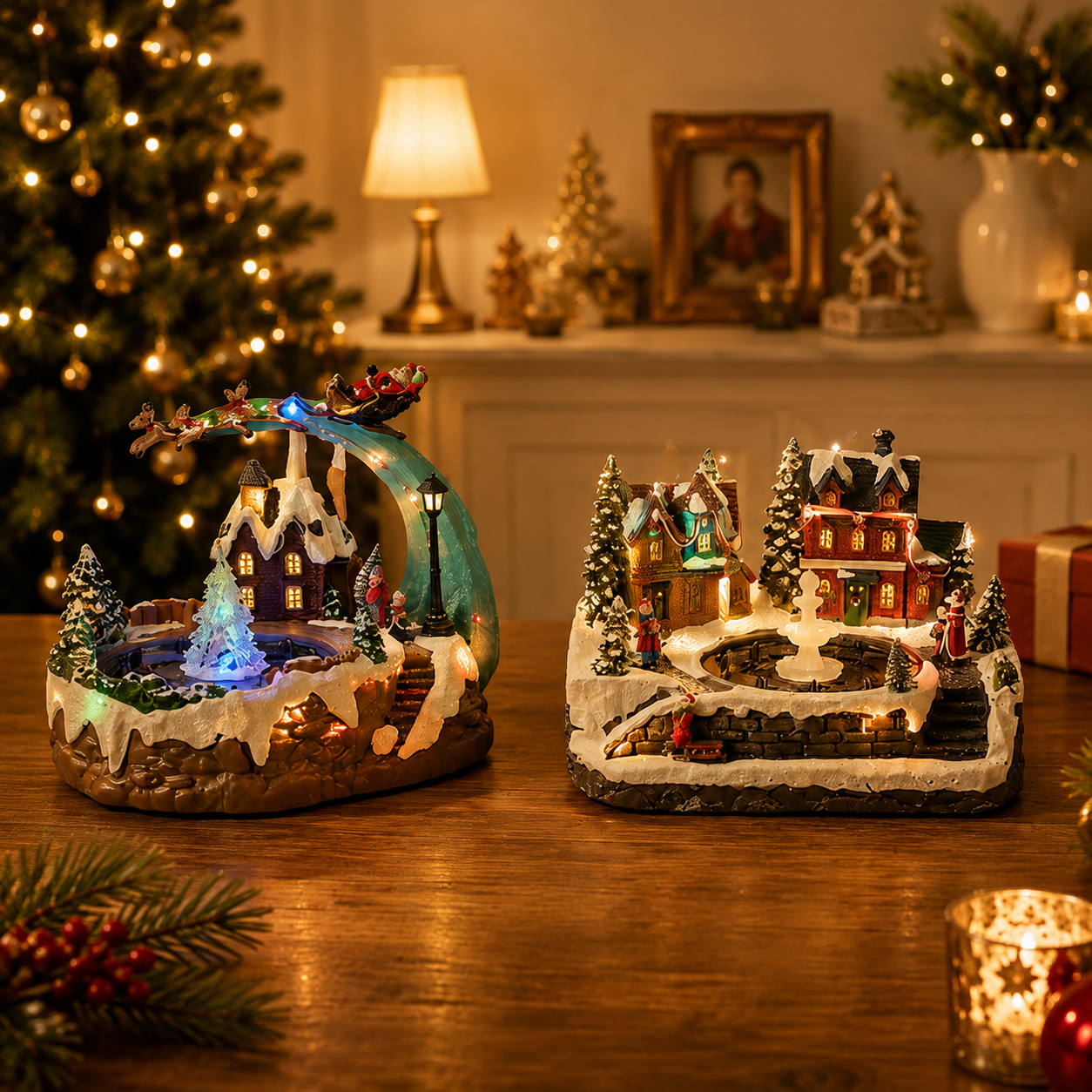 🎄 Animated Christmas Village Fountain – Dancing Water, Lights & Holiday Music ✨