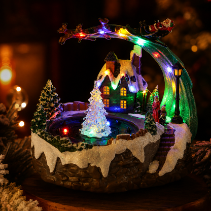 🎄 Animated Christmas Village Fountain – Dancing Water, Lights & Holiday Music ✨