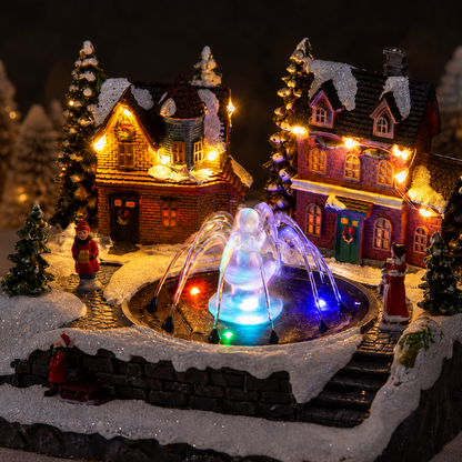 🎄 Animated Christmas Village Fountain – Dancing Water, Lights & Holiday Music ✨