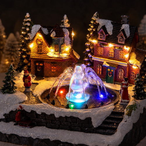 🎄 Animated Christmas Village Fountain – Dancing Water, Lights & Holiday Music ✨
