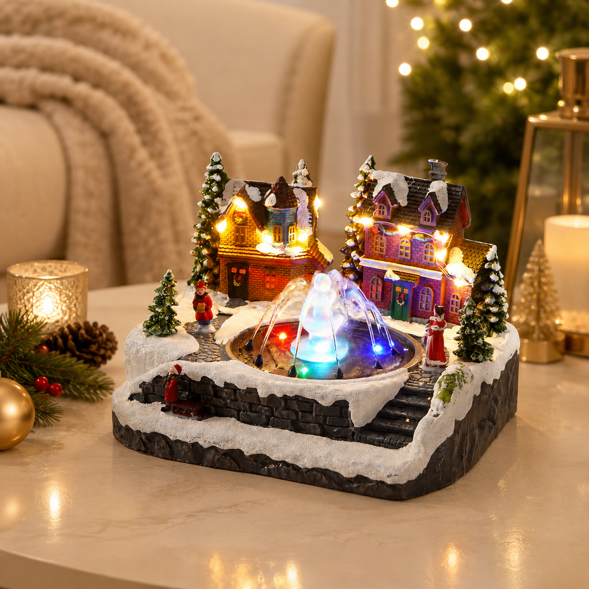 🎄 Animated Christmas Village Fountain – Dancing Water, Lights & Holiday Music ✨