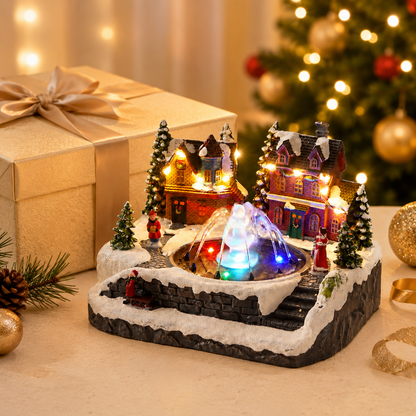 🎄 Animated Christmas Village Fountain – Dancing Water, Lights & Holiday Music ✨