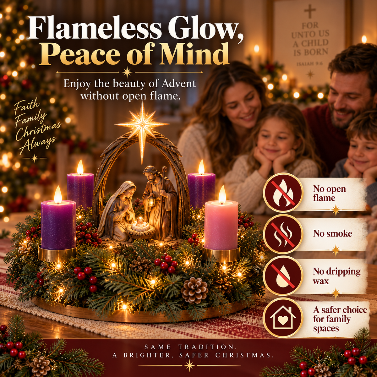 🔥 Limited-Time 49% OFF – ✝️ Lighted Nativity Advent Wreath – A Sacred 4-Week Christmas Tradition