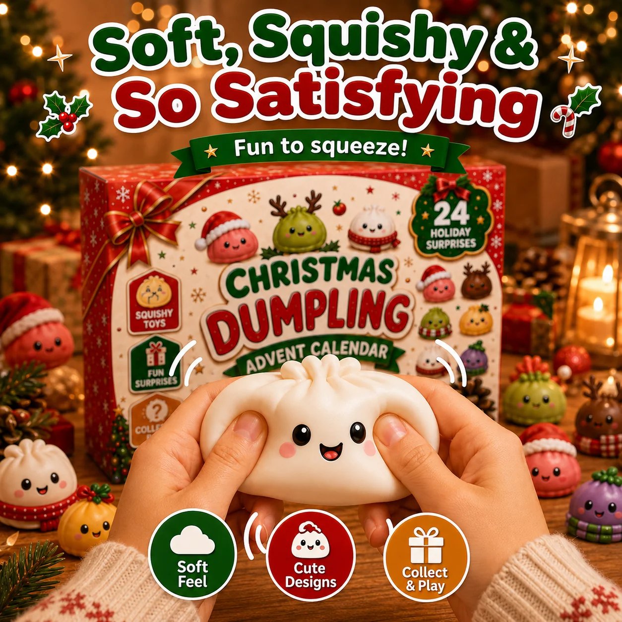🎁2026 Squishy Advent Calendar – 24 Cute Mini Dumplings for Christmas