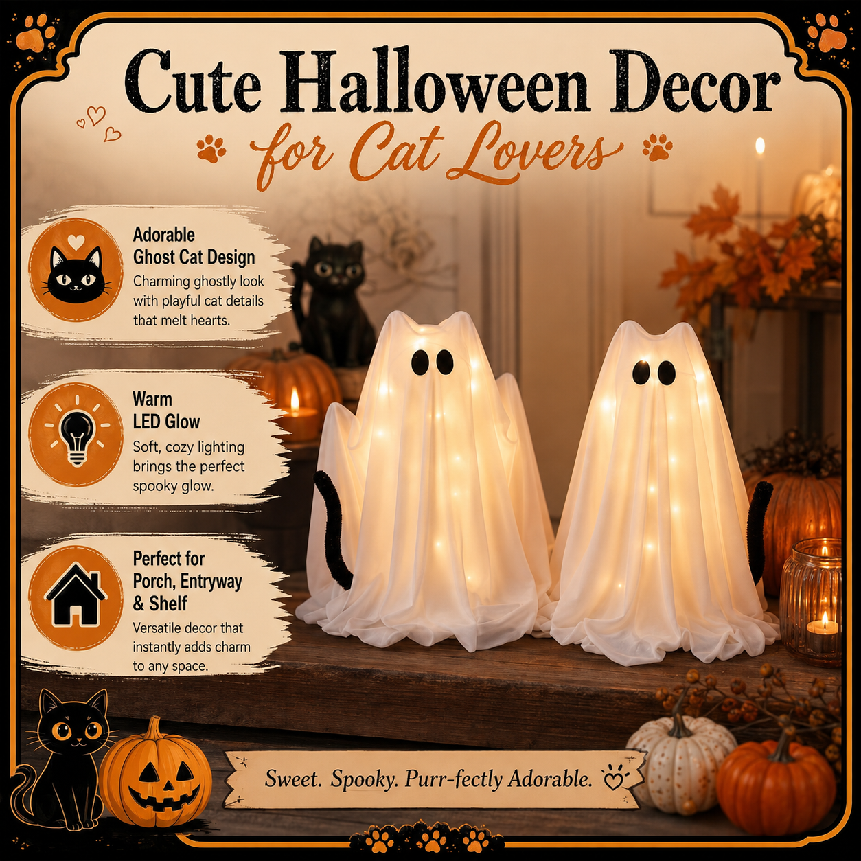 👻 40% OFF | 2-Piece Light-Up Ghost Cat Set – Cute & Cozy Halloween Decor for Cat Lovers 🐾