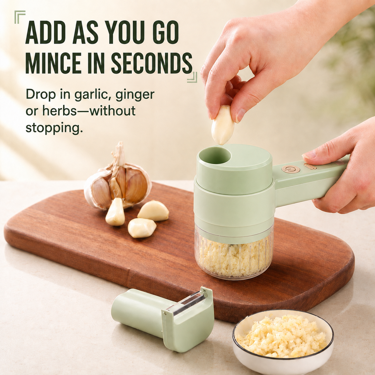 🧄 4-in-1 Electric Food Chopper – Slice, Mince, Peel & Auto-Clean in Seconds ⚡