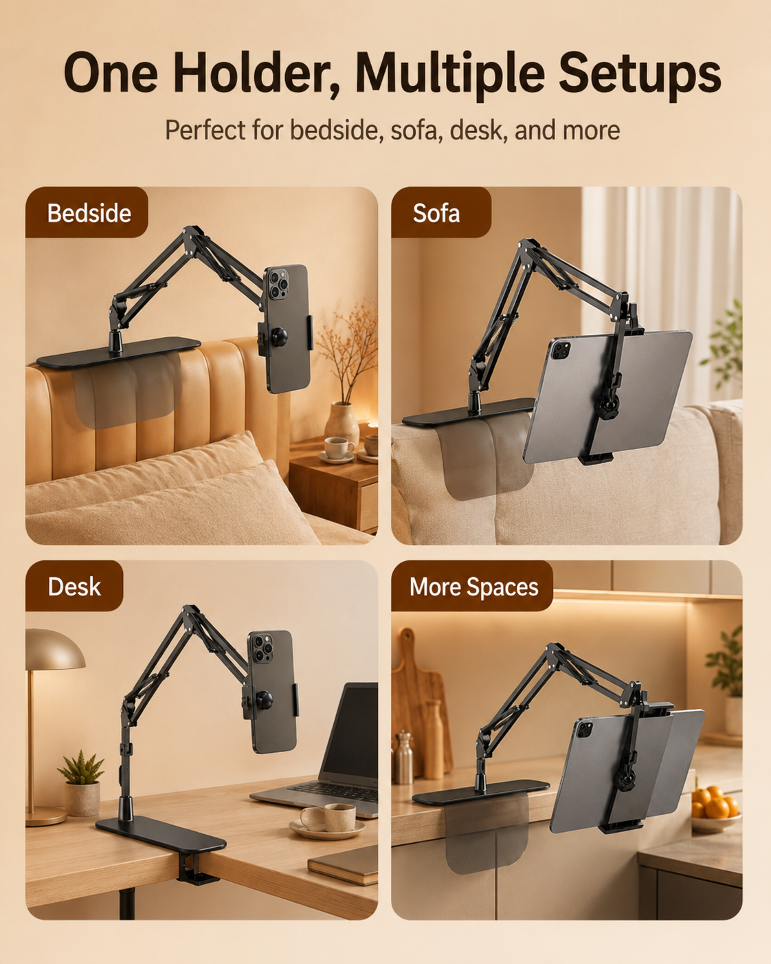 Bedside sofa desk phone and tablet holder