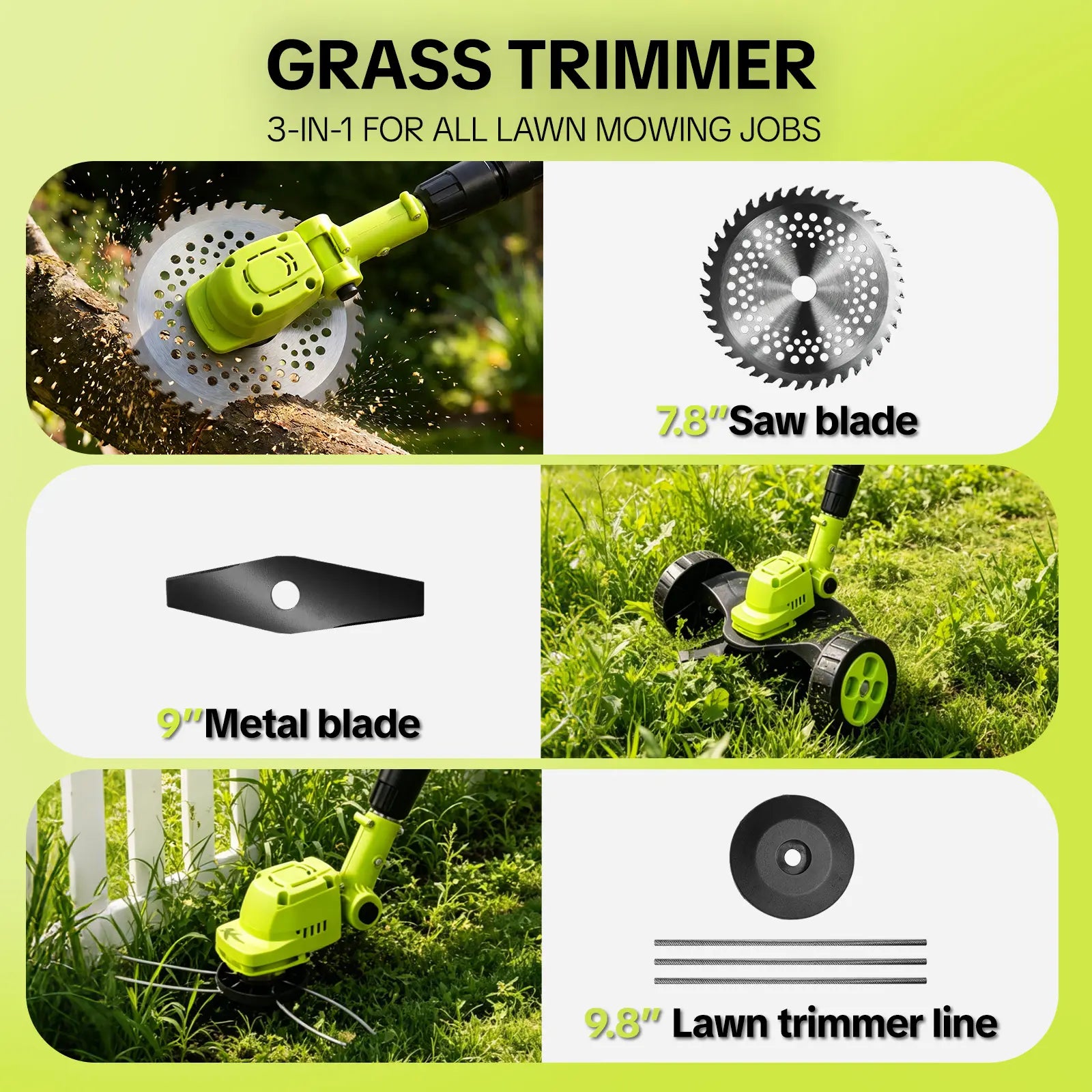 🔥 Limited-Time Offer! 3-in-1 Cordless Lawn Mower with 2×21V Batteries, German Quality Lightweight Grass Trimmer & Edger for Small to Medium Gardens