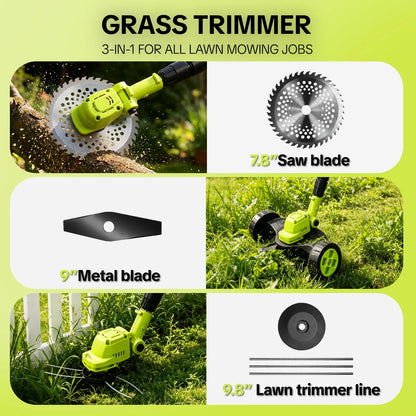 🔥 Limited-Time Offer! 3-in-1 Cordless Lawn Mower with 2×21V Batteries, German Quality Lightweight Grass Trimmer & Edger for Small to Medium Gardens