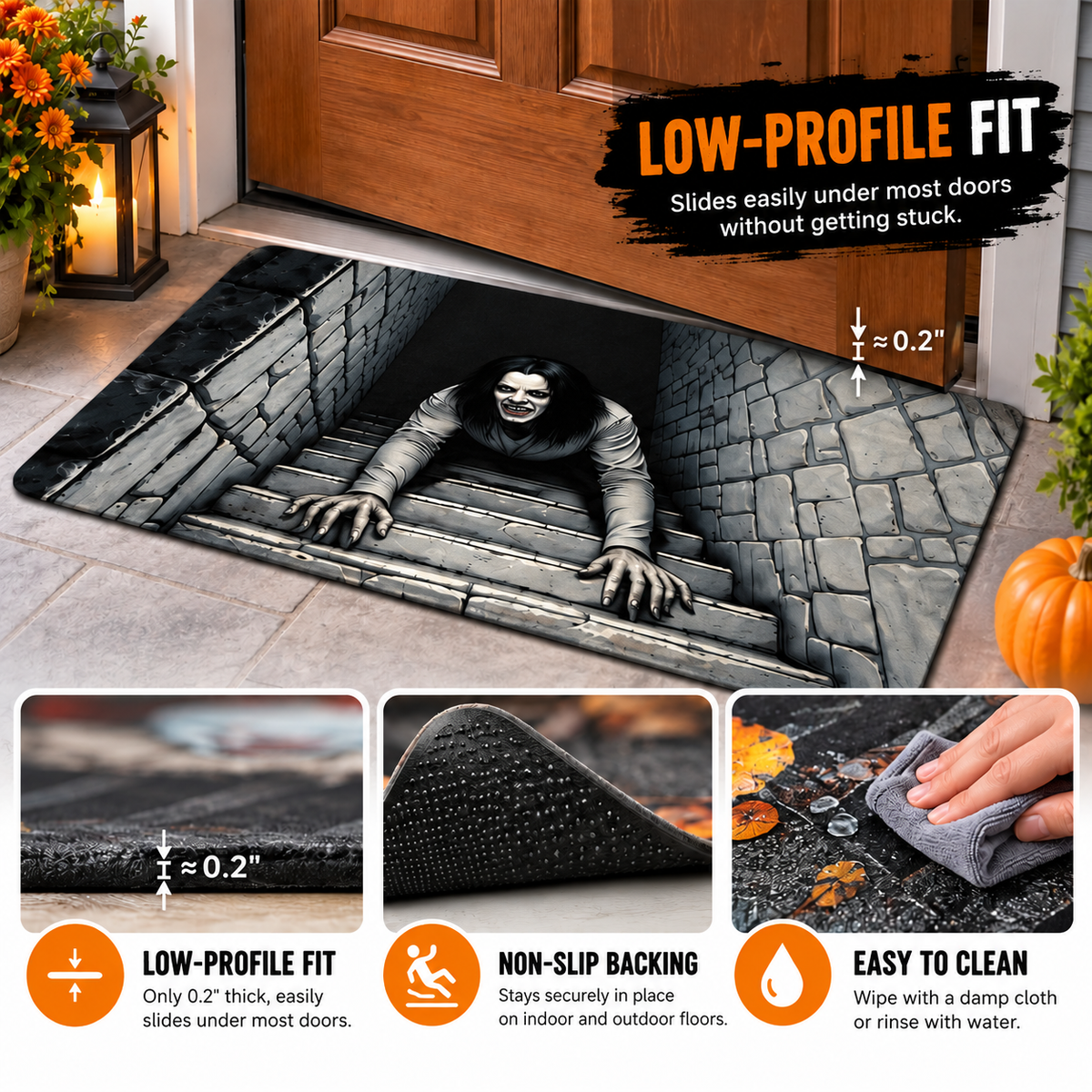 🎃💀Halloween Front Door Mat – Festive 3D Visual Skull & Clown Horror Rug