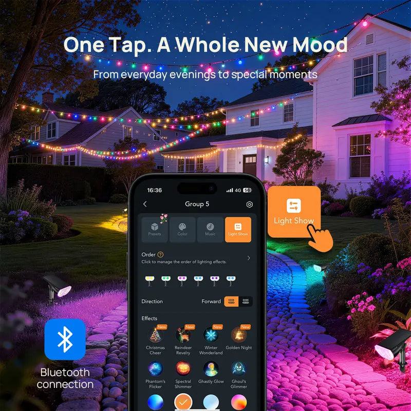 🌈 40% OFF | Smart Solar Color-Changing Landscape Spotlights – App-Controlled 2-Pack
