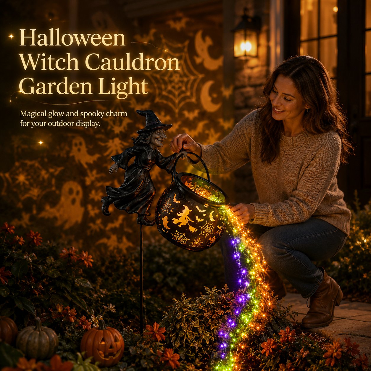 🔥Limited time 55% OFF🎃 Halloween Witch Cauldron Garden Light – Magical Outdoor Yard Decor 🧙‍♀️