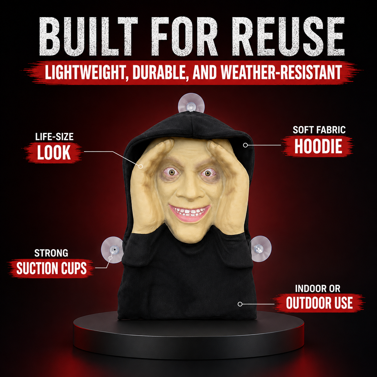 Creepy Realistic Mask for Halloween Jump Scares & Window Pranks