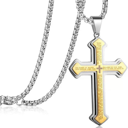 ✝️ Men's Lord's Prayer Cross Necklace 🛡️ A Powerful Symbol of Faith & Protection