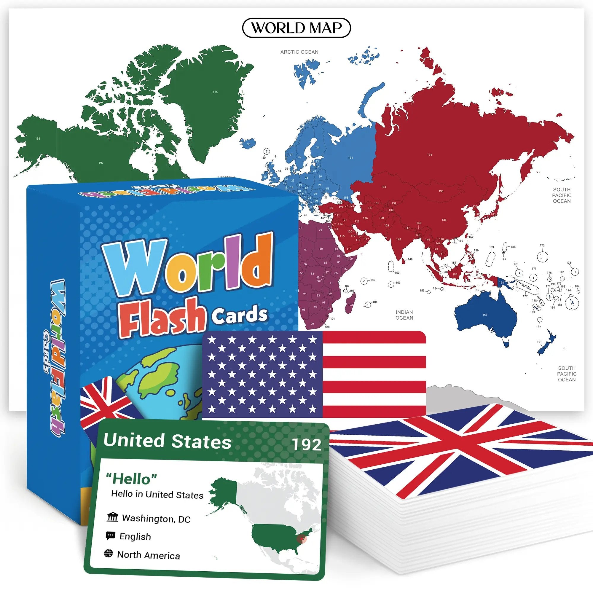 🌍World Flags Flashcards — 245 Countries, Geography Learning Set