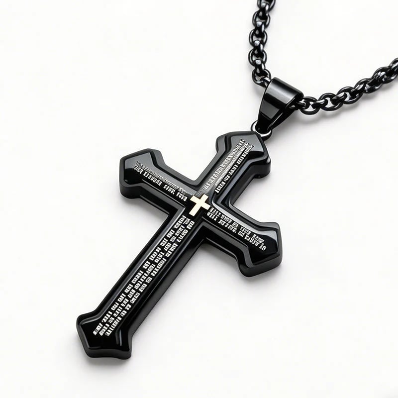 ✝️ Men's Lord's Prayer Cross Necklace 🛡️ A Powerful Symbol of Faith & Protection