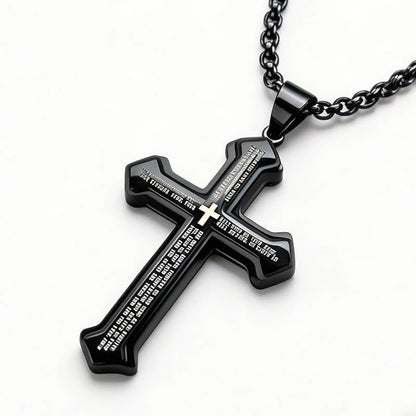 ✝️ Men's Lord's Prayer Cross Necklace 🛡️ A Powerful Symbol of Faith & Protection