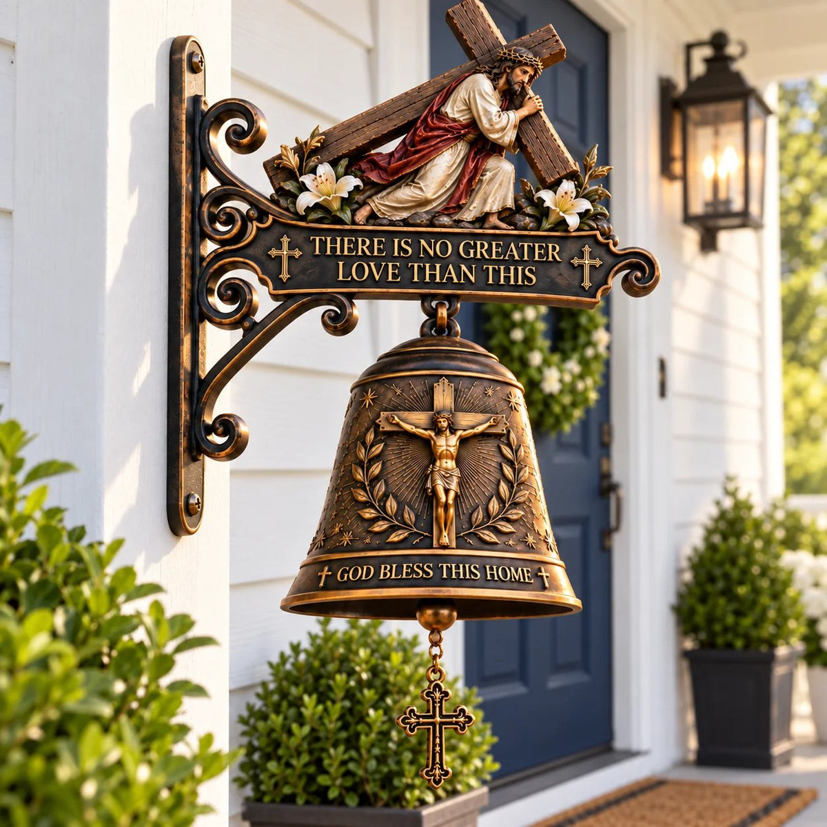 ✝️ God Bless This Home – Christian Cross Hanging Bell 🔔