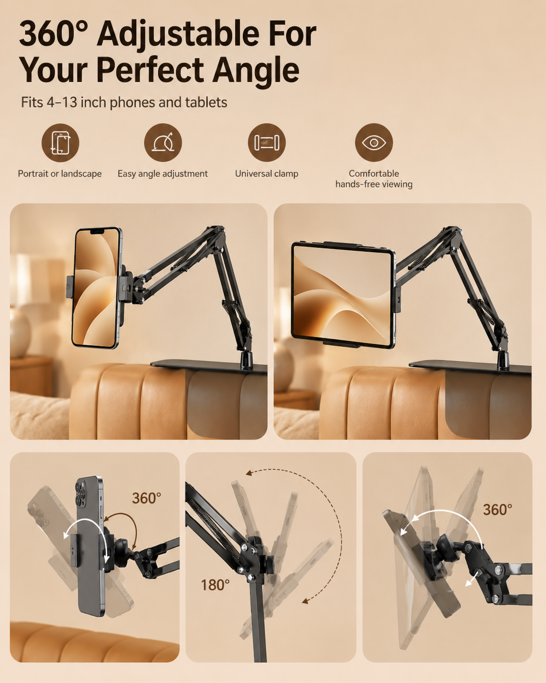 360 degree adjustable phone and tablet holder