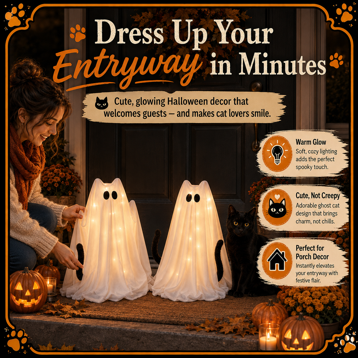 Ghost cat Halloween entryway decoration
